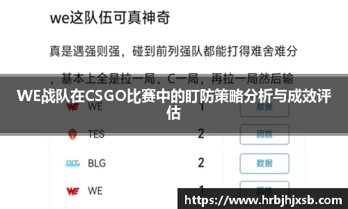 WE战队在CSGO比赛中的盯防策略分析与成效评估